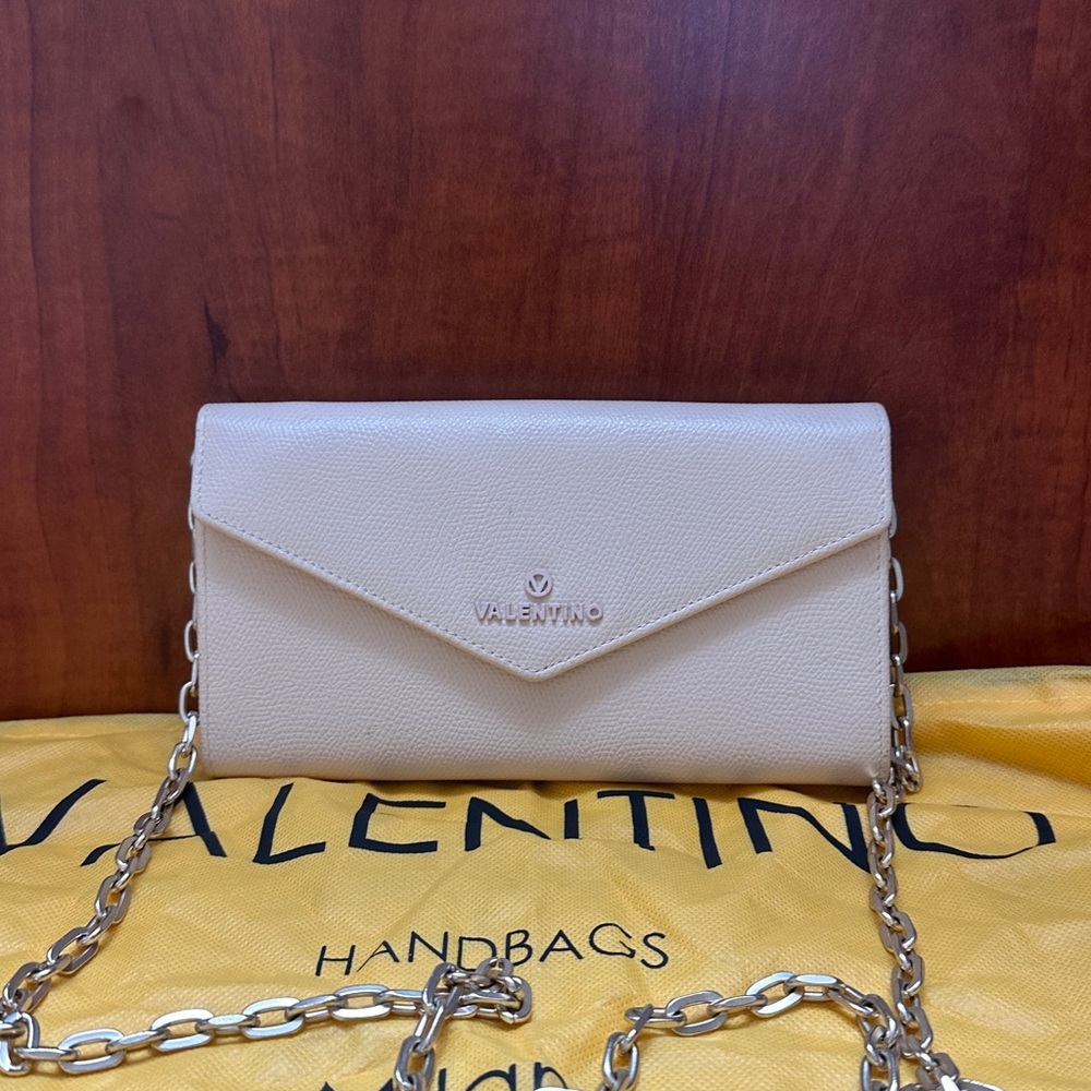 Valentino Cream Envelope Clutch with Chain